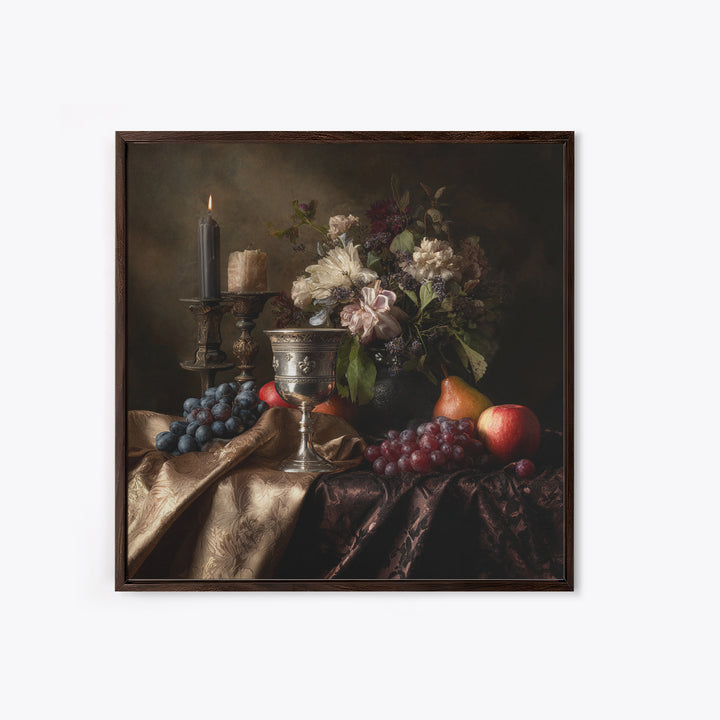Dutch Fruit and Silver Goblet Still Life Framed Canvas Print, Traditional Art, Japanese Art, Living Room Decor, Classic, TRA-1x1-52
