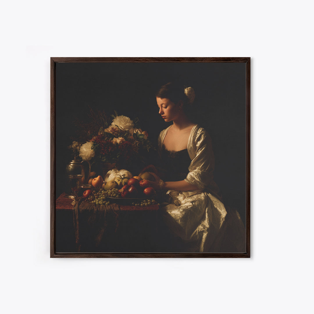 Classical Portrait with Dignified Lighting Framed Canvas Print, Traditional Art, Boho, Living Room Decor, Fine Art, Classic, TRA-1x1-56