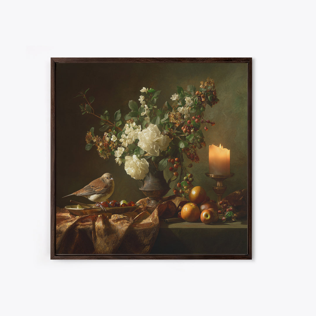 Bird Study on a Flowering Branch Canvas Print, Traditional Art, Boho Decor, Living Room Decor, Fine Art, Classic, Painting, TRA-1x1-82