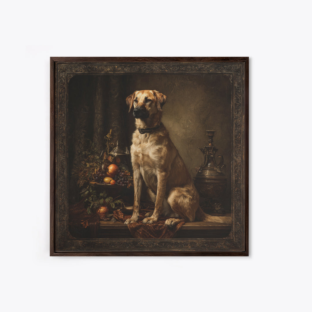 Hunting Dog Portrait Framed Canvas Print, Traditional Art, Landscape, Living Room Decor, Fine Art, Classic, Textured Painting, TRA-1x1-84