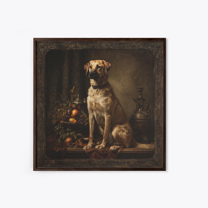 Hunting Dog Portrait Framed Canvas Print, Traditional Art, Landscape, Living Room Decor, Fine Art, Classic, Textured Painting, TRA-1x1-84