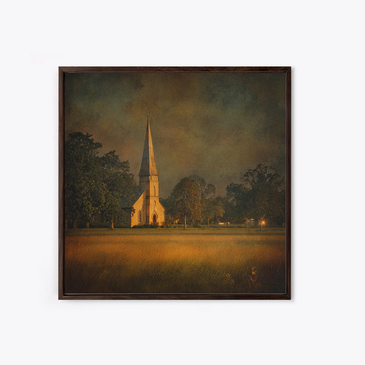 Church Steeple Across Rural Meadow Canvas Print, Traditional Art, Minimalist Decor, Living Room Decor, Oil Painting, Classic, TRA-1x1-85