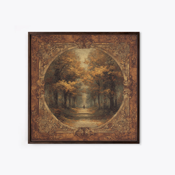 Autumn Forest Road Framed Canvas Print, Traditional Art, Minimalist Decor, Living Room Decor, Oil Painting, Classic, Boho, TRA-1x1-88
