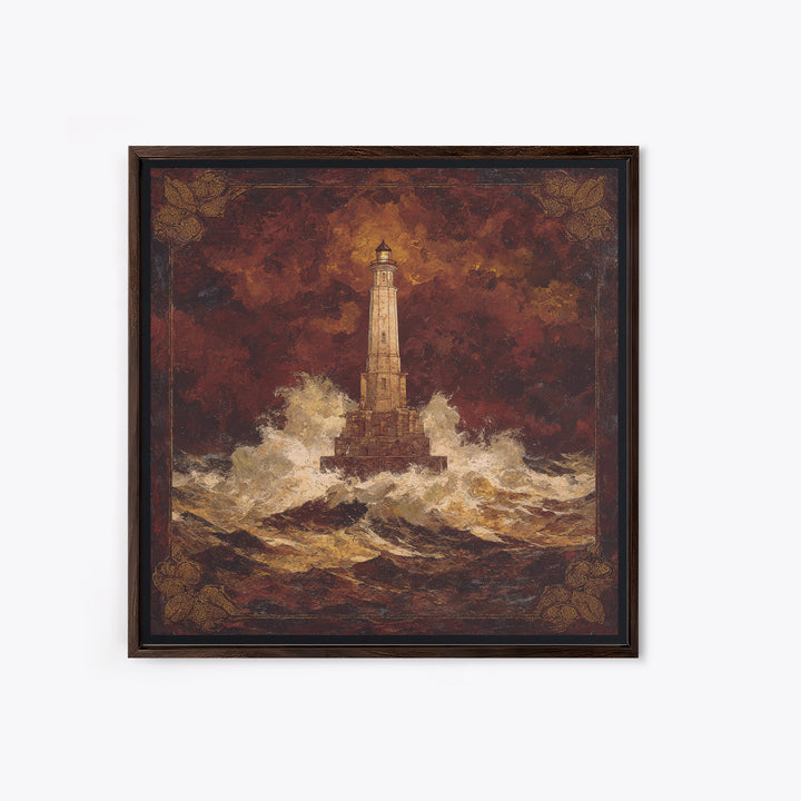 Lighthouse with Crashing Waves Framed Canvas Print, Traditional Art, Wall Art, Living Room Decor, Oil Painting, Classic, TRA-1x1-93