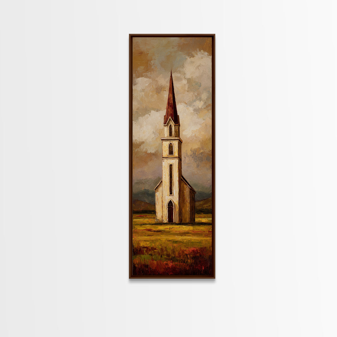 Church Steeple Across Rural Meadow Canvas Print, Traditional Art, Art Commission, Living Room Decor, Fine Art, Classic, TRA-1x3-25