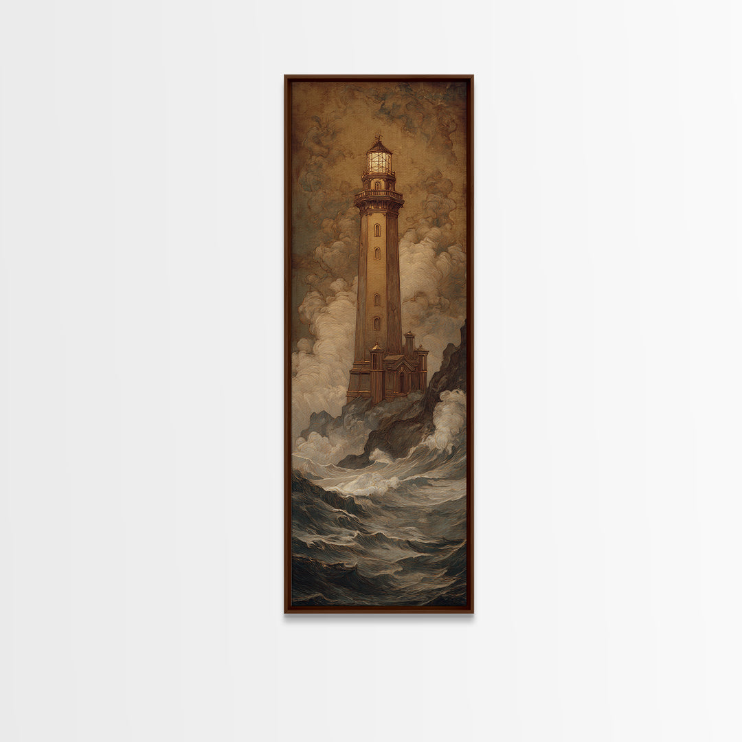 Lighthouse with Crashing Waves Canvas Print, Traditional Art, Art Commissions, Living Room Decor, Classic, Pokemon Poster, TRA-1x3-33