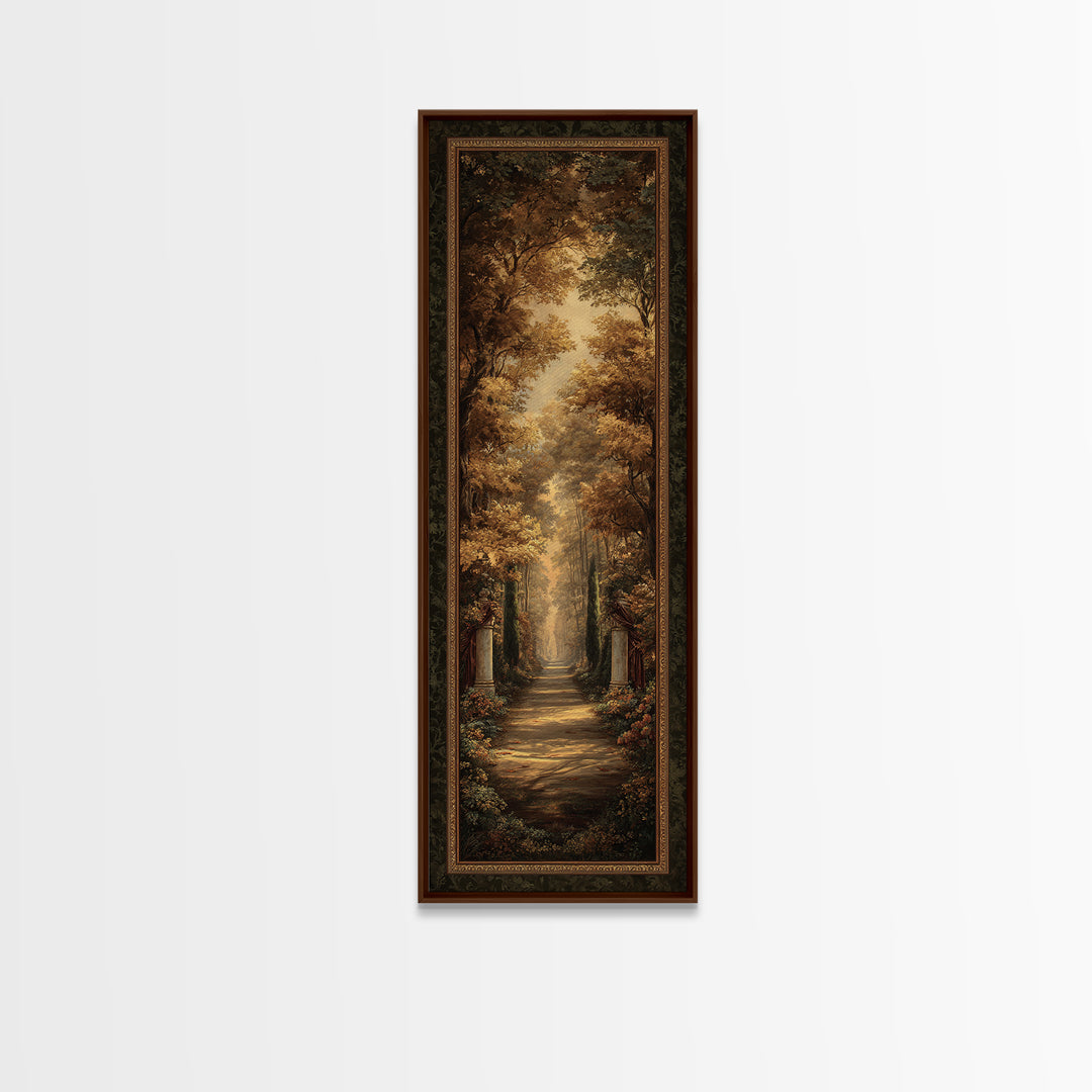 Autumn Forest Road Framed Canvas Print, Traditional Art, Minimalist Decor, Living Room Decor, Oil Painting, Classic, Boho, TRA-1x3-4