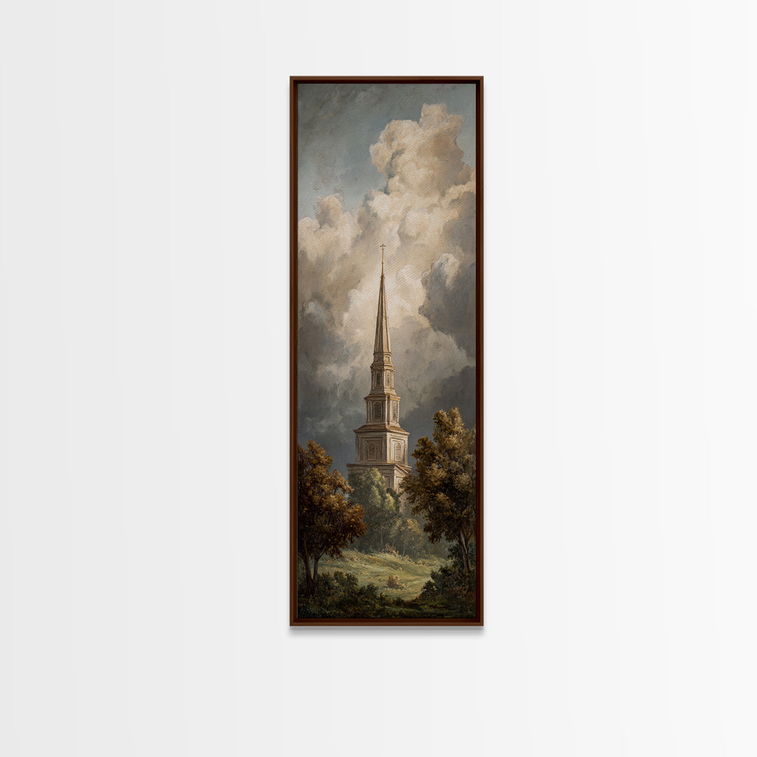 Church Steeple Across Rural Meadow Canvas Print, Traditional Art, Modern Decor, Living Room Decor, Fine Art, Classic, TRA-1x3-49