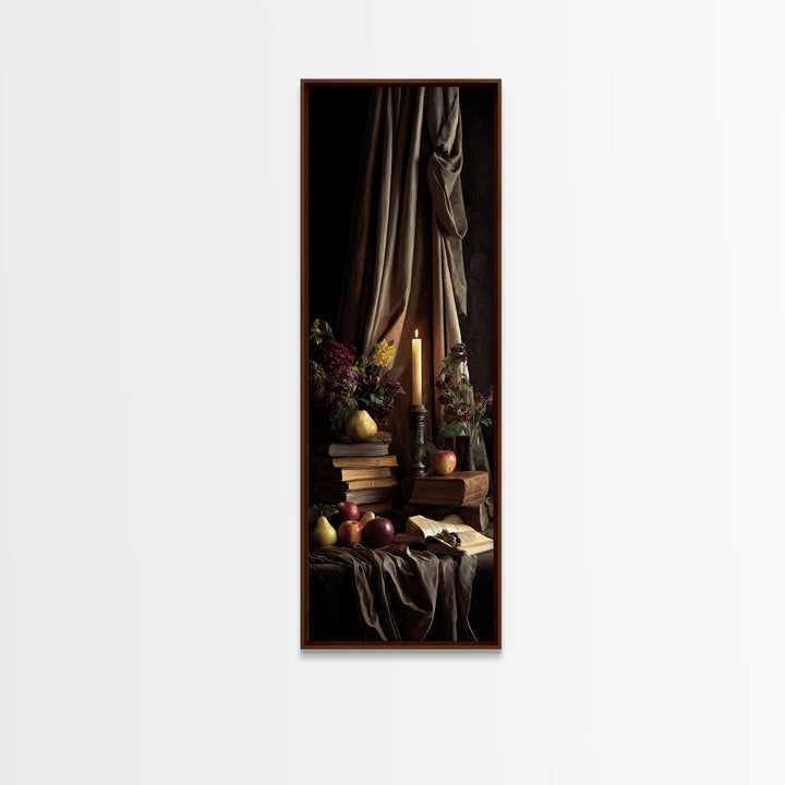 Still Life of Books Candle and Fruit Canvas Print, Traditional Art, Living Room Decor, Classic, Dark Art, Pokemon Poster, TRA-1x3-56