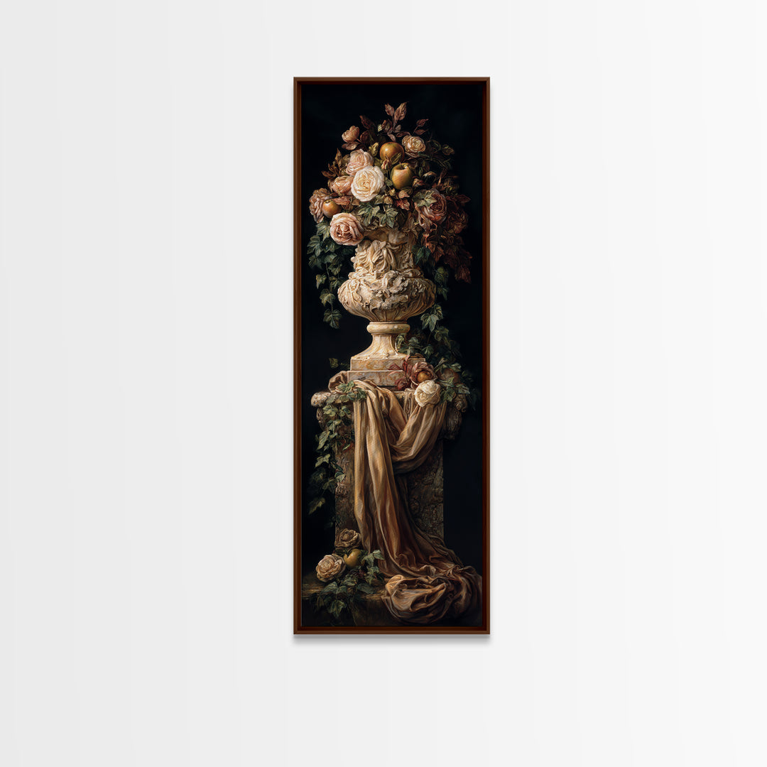 Garden Urn with Roses and Ivy Canvas Print, Traditional Art, Wall Hanging, Living Room Decor, Fine Art, Classic, Japanese Decor, TRA-1x3-60