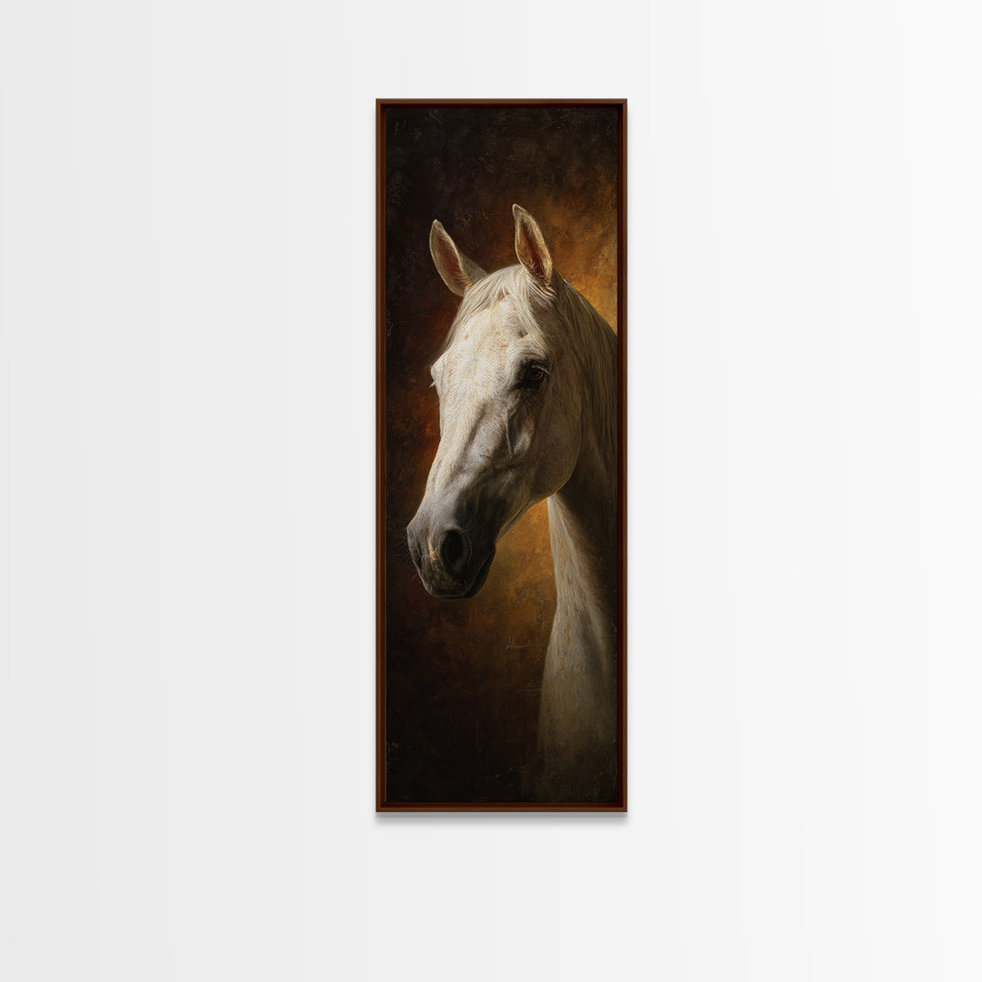Realistic Horse Portrait Canvas Print, Traditional Art, Dark Art, Living Room Decor, Oil Painting, Classic, Minimalist Decor, TRA-1x3-63