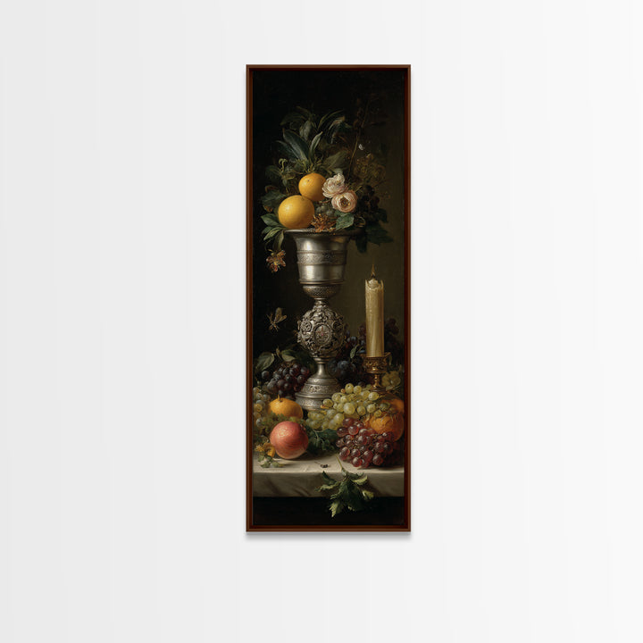 Dutch Fruit and Silver Goblet Still Life Framed Canvas Print, Traditional Art, Japanese Art, Living Room Decor, Classic, TRA-1x3-64