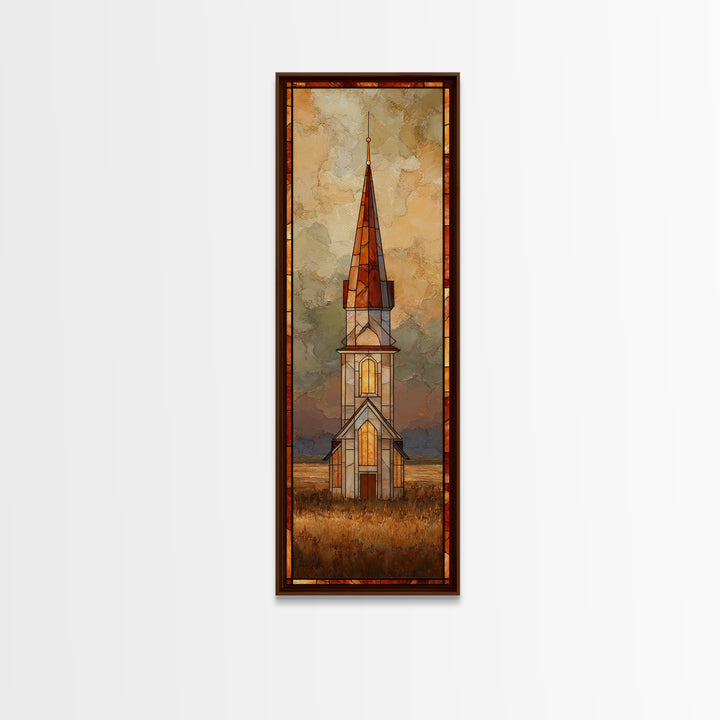 Church Steeple Across Rural Meadow Canvas Print, Traditional Art, Artwork, Living Room Decor, Oil Painting, Classic, TRA-1x3-73