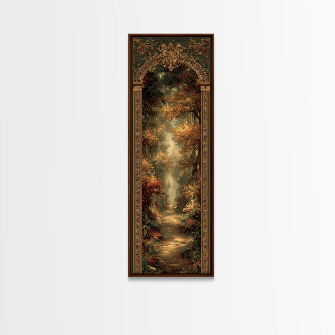 Autumn Forest Road Framed Canvas Print, Traditional Art, Furry Art, Living Room Decor, Fine Art, Classic, Fine Art Print, TRA-1x3-76