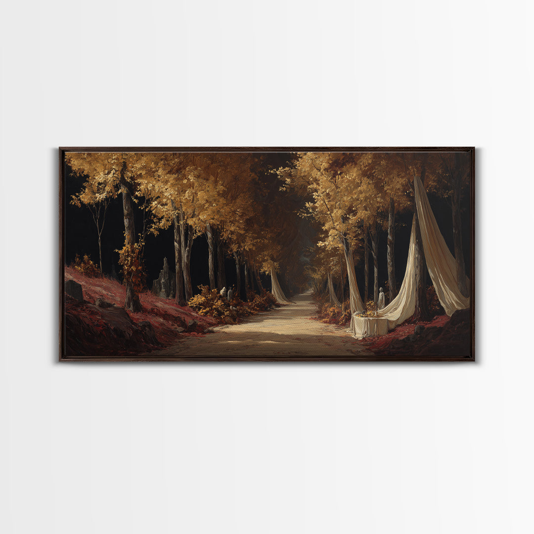 Autumn Forest Road Framed Canvas Print, Traditional Art, Room Decor, Living Room Decor, Fine Art, Classic, Digital Art, TRA-2x1-12