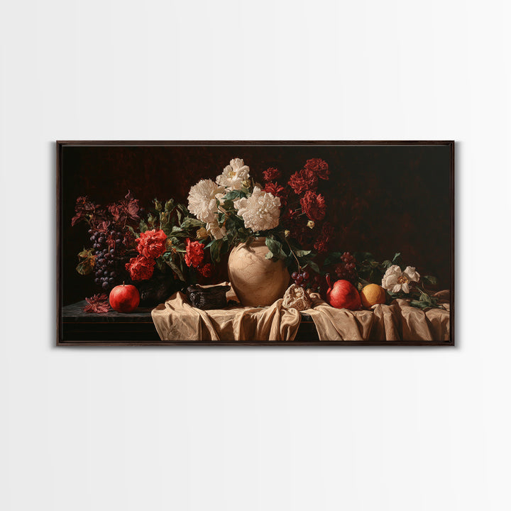 Formal Floral Still Life Canvas Print, Traditional Art, Textured Painting, Living Room Decor, Fine Art, Classic, Art Commission, TRA-2x1-22