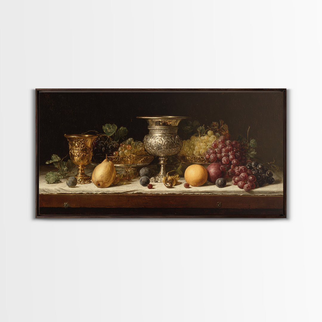 Dutch Fruit and Silver Goblet Still Life Framed Canvas Print, Traditional Art, Minimalist Decor, Living Room Decor, Classic, TRA-2x1-24