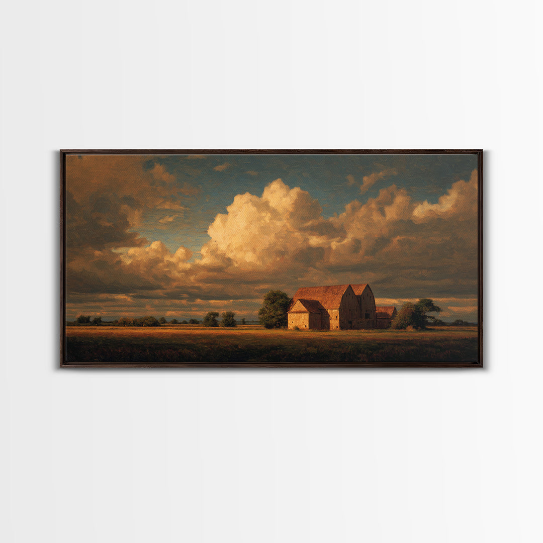 Barn and Farmland Framed Canvas Print, Traditional Art, Digital Art, Living Room Decor, Fine Art, Classic, Custom Art, TRA-2x1-43
