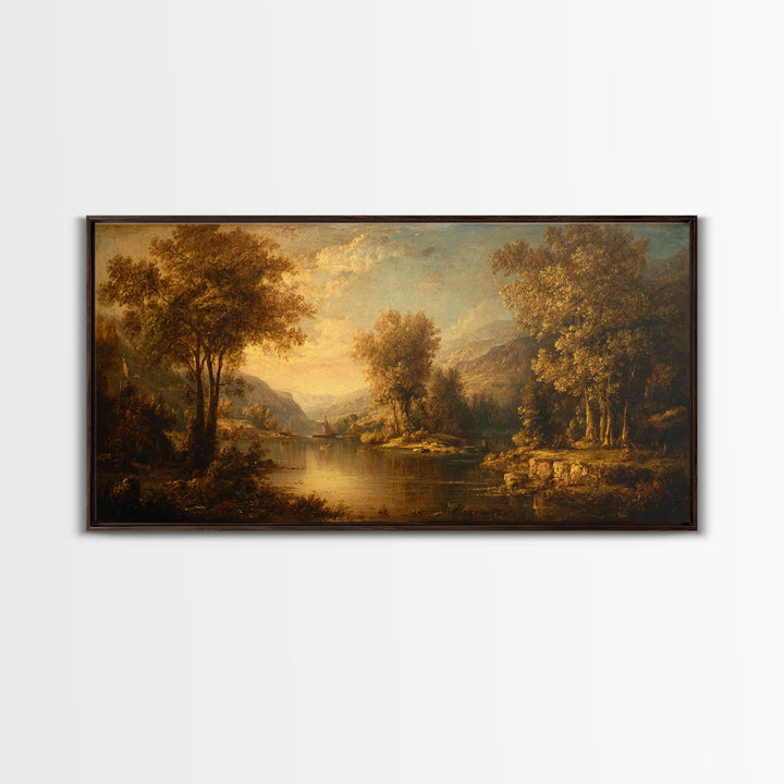 Classic Oil Painted Landscape Framed Canvas Print, Traditional Art, Artwork, Living Room Decor, Oil Painting, Classic, TRA-2x1-45