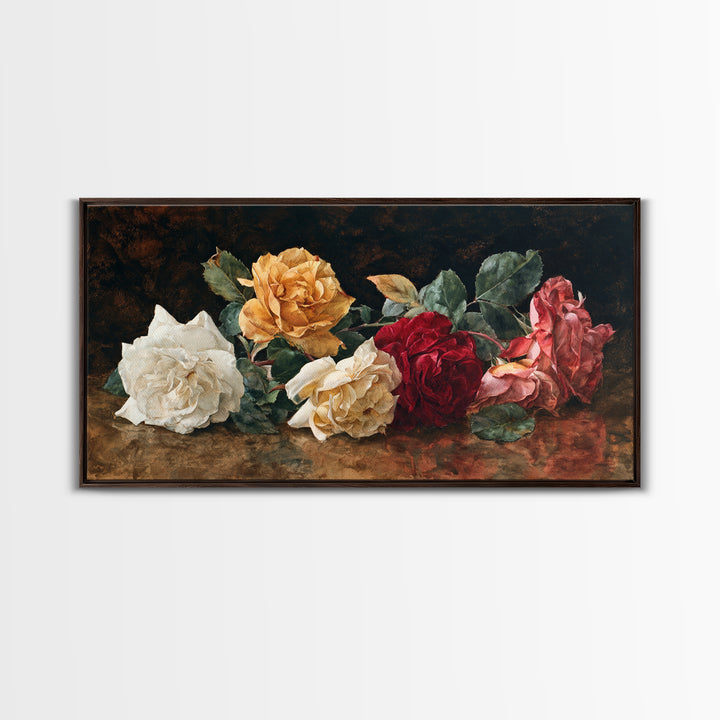 Botanical Watercolor Study of Roses Framed Canvas Print, Traditional Art, Art, Living Room Decor, Oil Painting, Classic, TRA-2x1-50