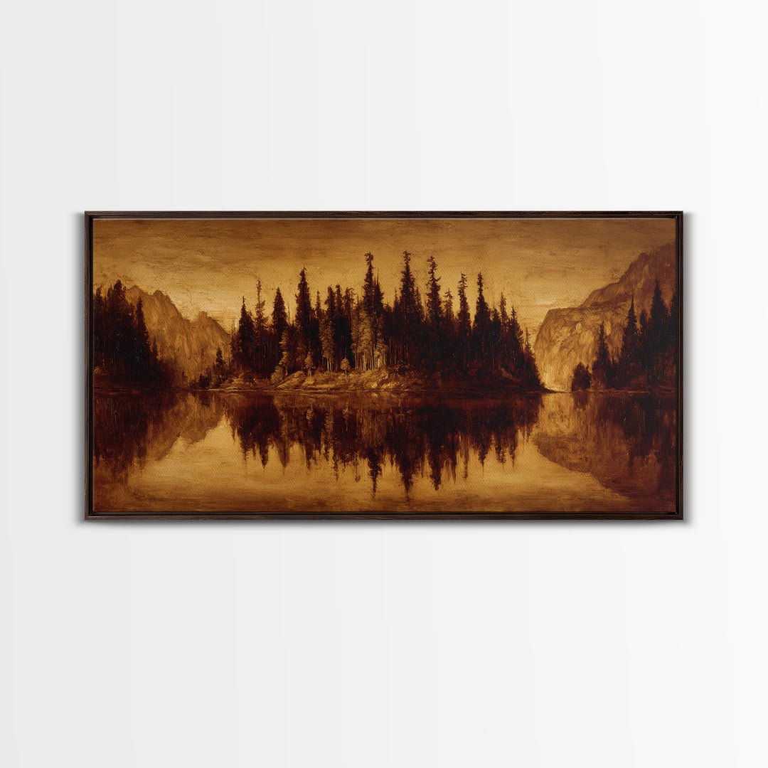 Mountain Lake with Pine Forest Reflection Canvas Print, Traditional Art, Digital Print, Living Room Decor, Fine Art, Classic, TRA-2x1-53