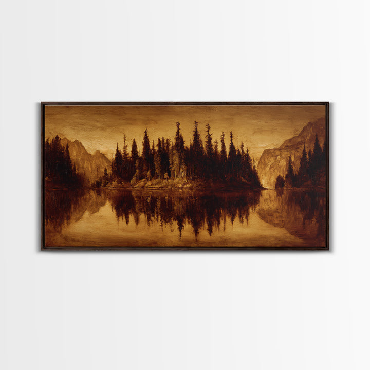 Mountain Lake with Pine Forest Reflection Canvas Print, Traditional Art, Digital Print, Living Room Decor, Fine Art, Classic, TRA-2x1-53