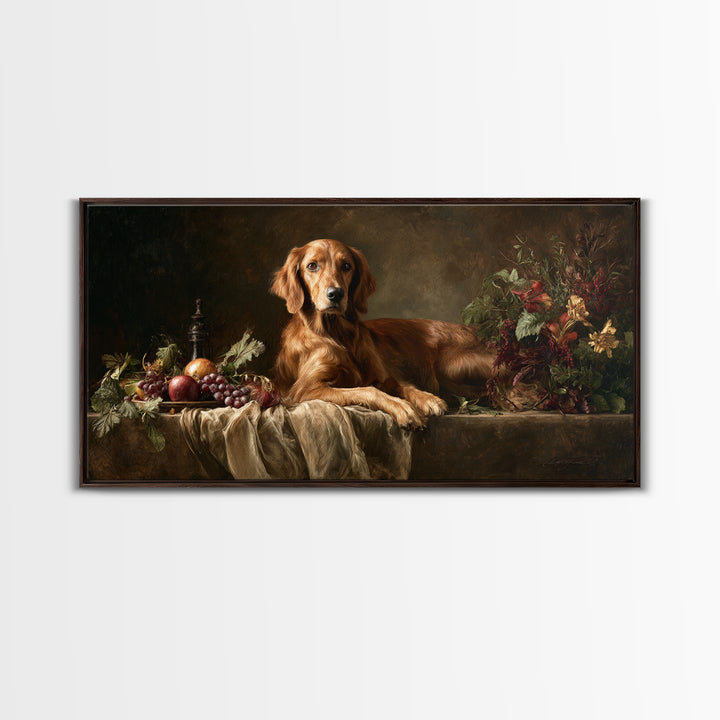 Hunting Dog Portrait Framed Canvas Print, Traditional Art, Decor, Living Room Decor, Fine Art, Classic, Japanese Art, TRA-2x1-56