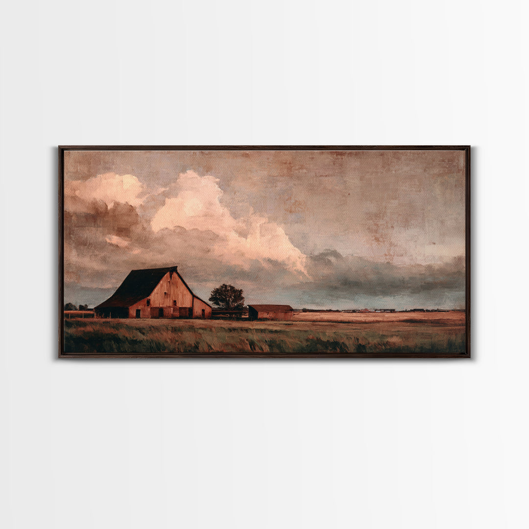 Barn and Farmland Framed Canvas Print, Traditional Art, Gallery Decor, Living Room Decor, Fine Art, Classic, Wall Art, TRA-2x1-67