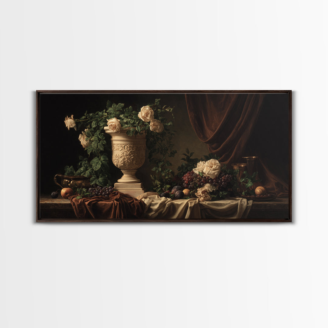 Garden Urn with Roses and Ivy Canvas Print, Traditional Art, Canvas, Living Room Decor, Watercolor Art, Classic, Furry Art, TRA-2x1-68