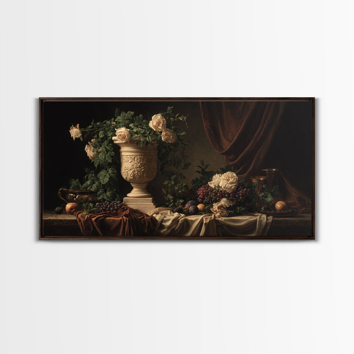Garden Urn with Roses and Ivy Canvas Print, Traditional Art, Canvas, Living Room Decor, Watercolor Art, Classic, Furry Art, TRA-2x1-68