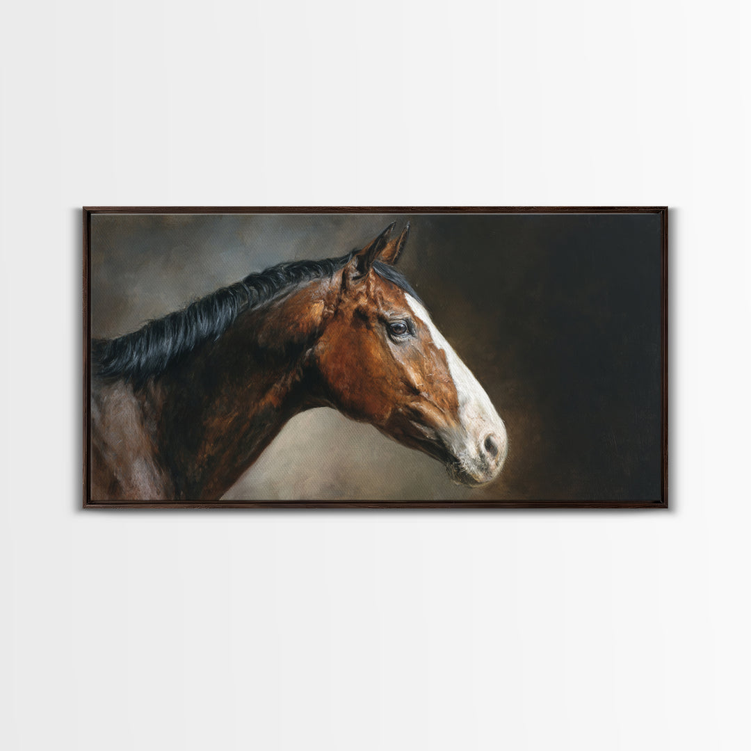 Realistic Horse Portrait Canvas Print, Traditional Art, Landscape, Living Room Decor, Fine Art, Classic, Textured Painting, TRA-2x1-71
