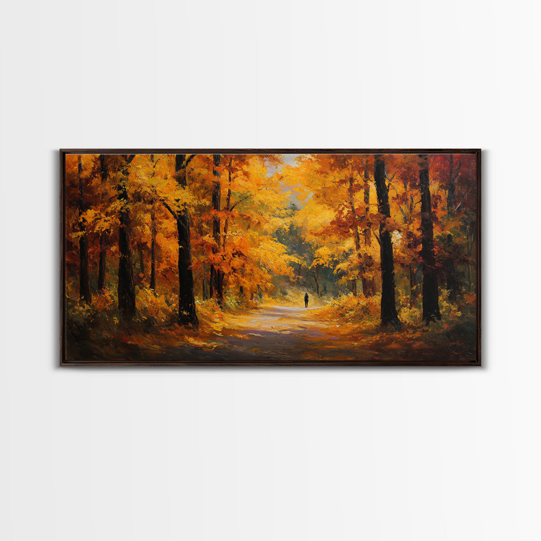 Autumn Forest Road Framed Canvas Print, Traditional Art, Japanese Art, Living Room Decor, Fine Art, Classic, Gallery Decor, TRA-2x1-84