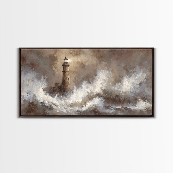 Lighthouse with Crashing Waves Canvas Print, Traditional Art, Art Commissions, Living Room Decor, Classic, Pokemon Poster, TRA-2x1-89