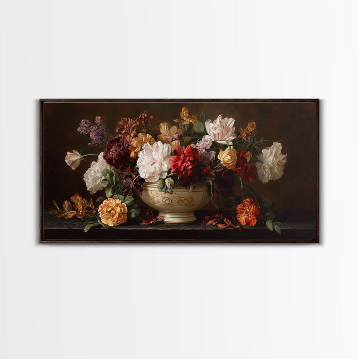 Formal Floral Still Life Canvas Print, Traditional Art, Digital Art, Living Room Decor, Oil Painting, Classic, Custom Art, TRA-2x1-94