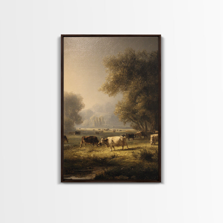 Pastoral Countryside with Cows in Field Canvas Print, Traditional Art, Minimalist Decor, Living Room Decor, Fine Art, Classic, TRA-2x3-15