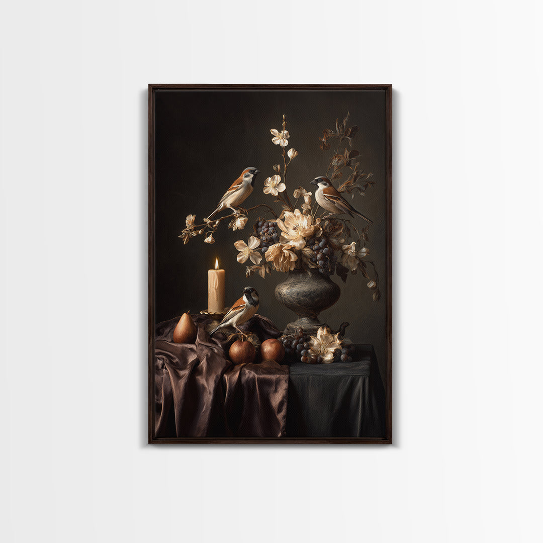 Bird Study on a Flowering Branch Framed Canvas Print, Traditional Art, Home Decor, Living Room Decor, Fine Art, Classic, TRA-2x3-18