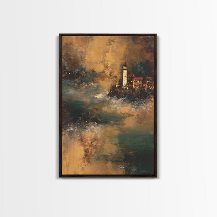Lighthouse with Crashing Waves Canvas Print, Traditional Art, Canvas, Living Room Decor, Watercolor Art, Classic, Furry Art, TRA-2x3-29