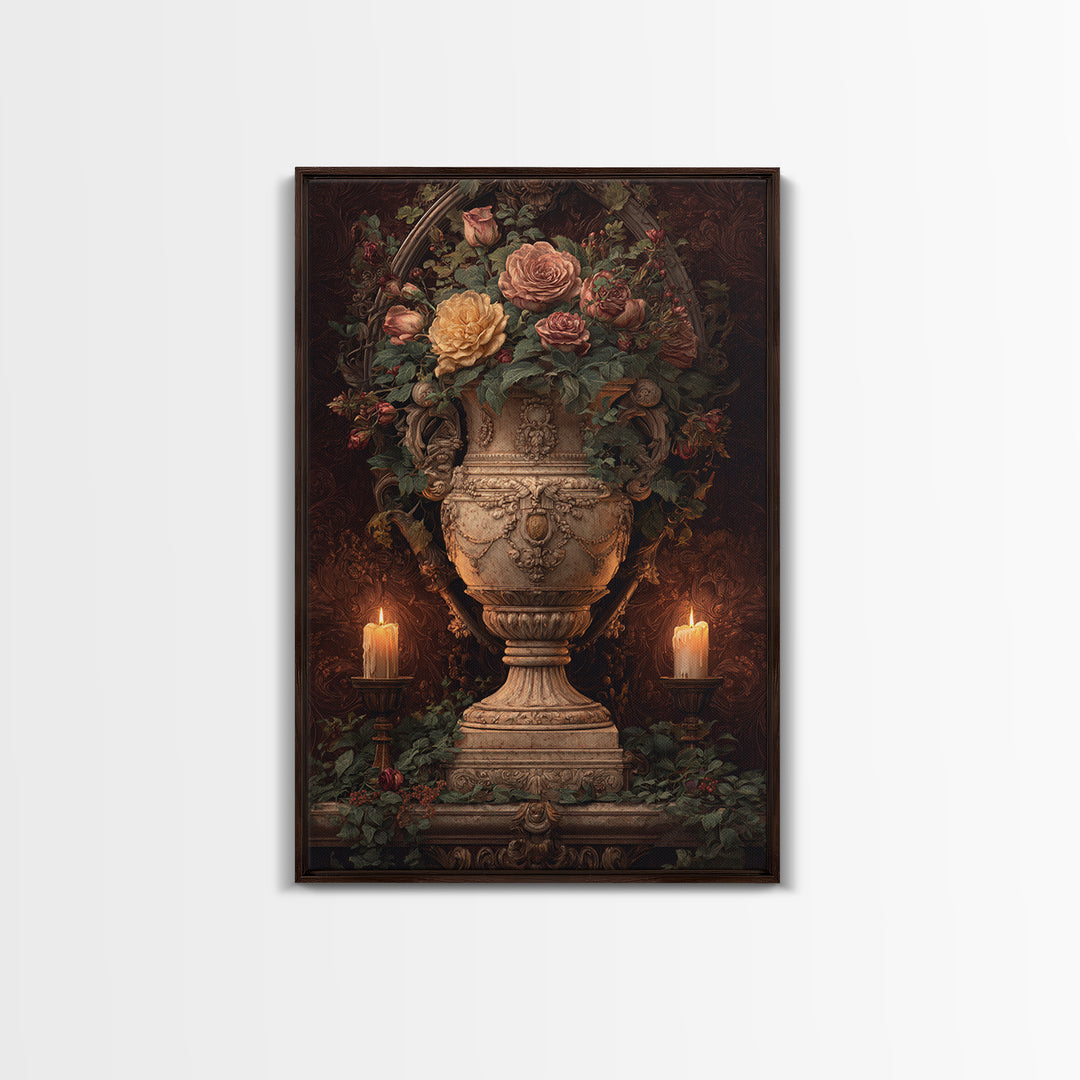 Garden Urn with Roses and Ivy Canvas Print, Traditional Art, Statement Artwork, Living Room Decor, Fine Art, Classic, TRA-2x3-32