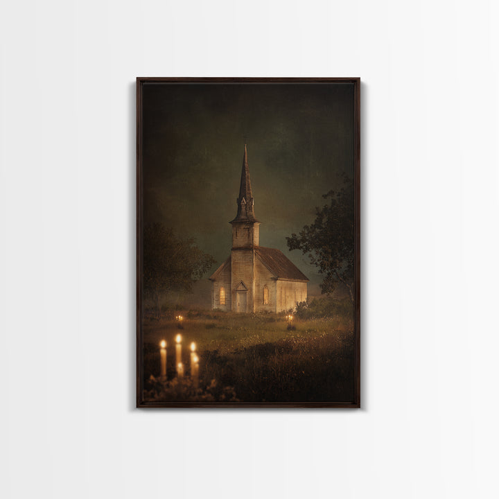 Church Steeple Across Rural Meadow Canvas Print, Traditional Art, Artwork, Living Room Decor, Oil Painting, Classic, TRA-2x3-45