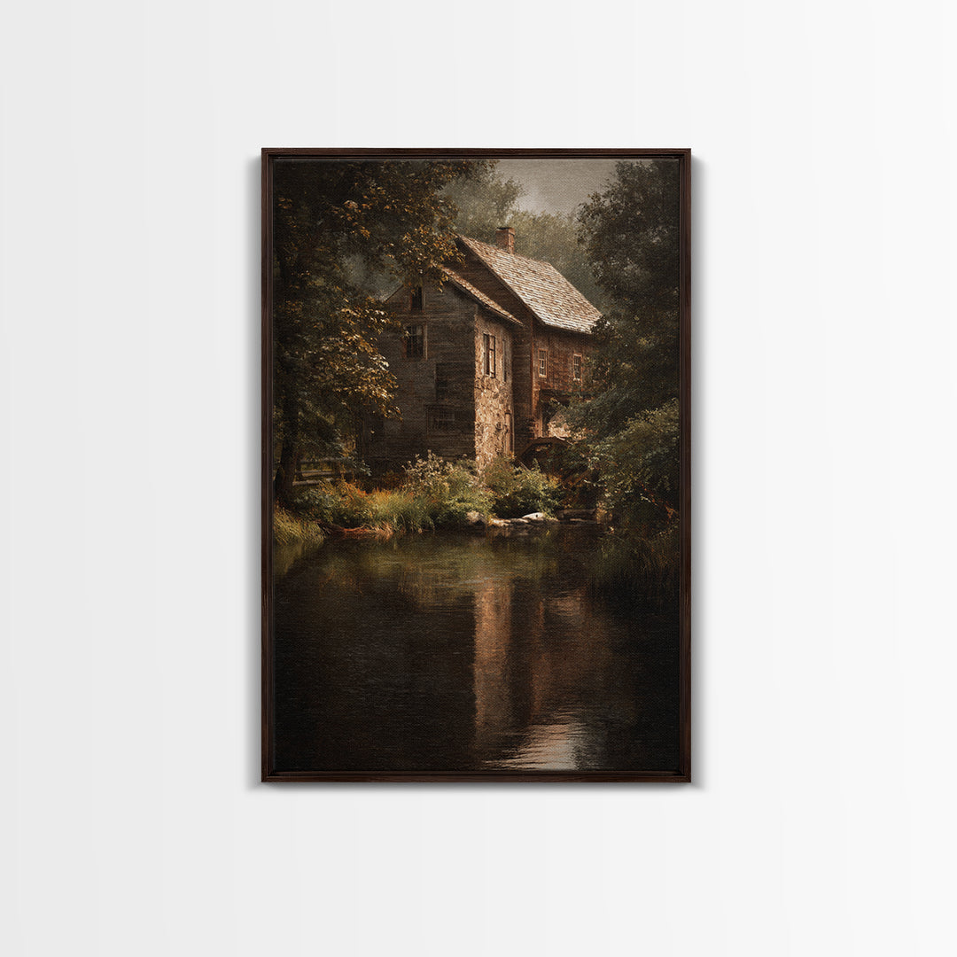 Watermill Beside a Quiet Stream Canvas Print, Traditional Art, Original Art, Living Room Decor, Fine Art, Classic, Landscape, TRA-2x3-49