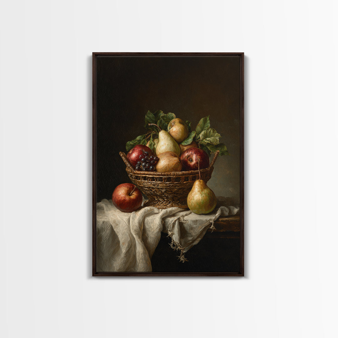 Basket of Apples and Pears on Linen Canvas Print, Traditional Art, Art, Living Room Decor, Fine Art, Classic, Printable Art, TRA-2x3-50