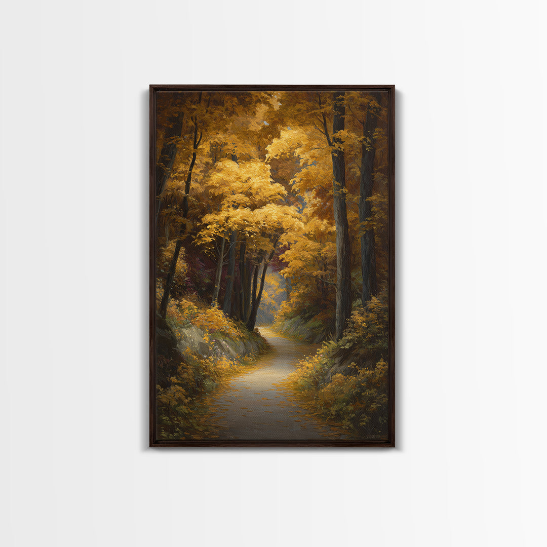 Autumn Forest Road Canvas Print, Traditional Art, Art Print, Living Room Decor, Fine Art, Classic, Custom Art, Furry Art, TRA-2x3-72
