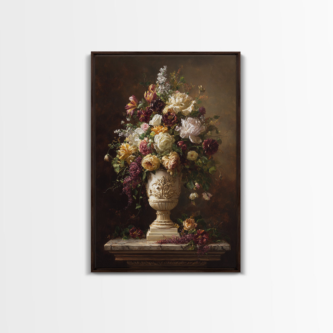 Formal Floral Still Life Canvas Print, Traditional Art, Boho, Living Room Decor, Classic, Indian Wall Art, Japanese Decor, TRA-2x3-82