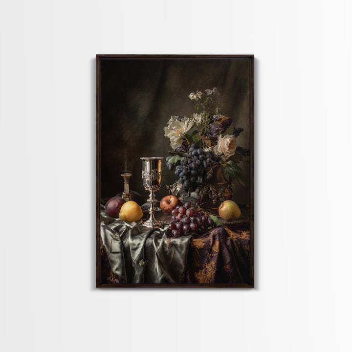 Dutch Fruit and Silver Goblet Still Life Framed Canvas Print, Traditional Art, Modern Decor, Living Room Decor, Classic, TRA-2x3-84