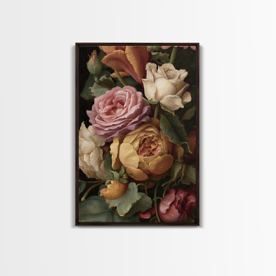 Botanical Watercolor Study of Roses Canvas Print, Traditional Art, Wall Hanging, Living Room Decor, Fine Art, Classic, TRA-2x3-86