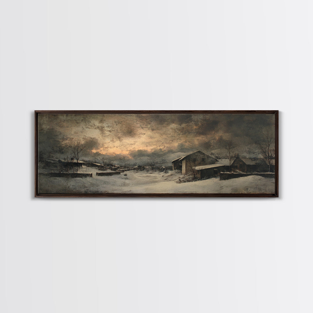 Snowy Village Landscape at Twilight Canvas Print, Traditional Art, Pokemon Poster, Living Room Decor, Watercolor Art, Classic, TRA-3x1-11