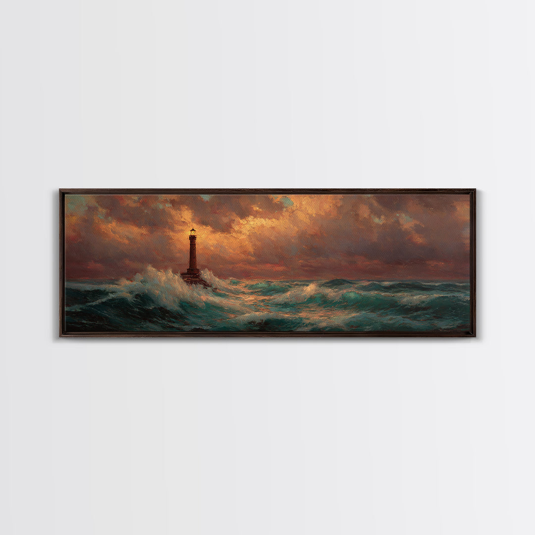 Lighthouse with Crashing Waves Canvas Print, Traditional Art, Art Commissions, Living Room Decor, Classic, Pokemon Poster, TRA-3x1-13