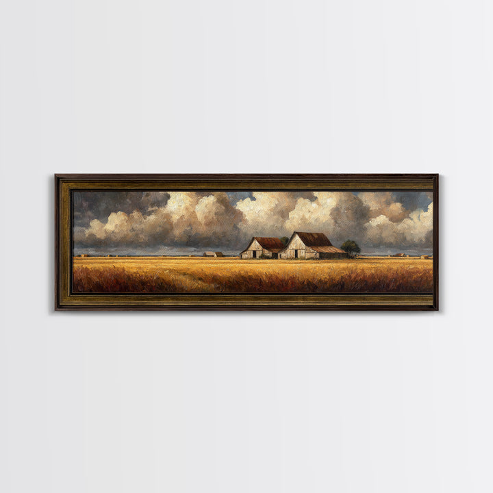 Barn and Farmland Framed Canvas Print, Traditional Art, Gallery Decor, Living Room Decor, Fine Art, Classic, Wall Art, TRA-3x1-15
