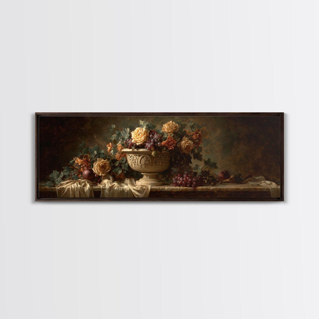 Garden Urn with Roses and Ivy Canvas Print, Traditional Art, Custom Art, Living Room Decor, Fine Art, Classic, Modern Decor, TRA-3x1-16