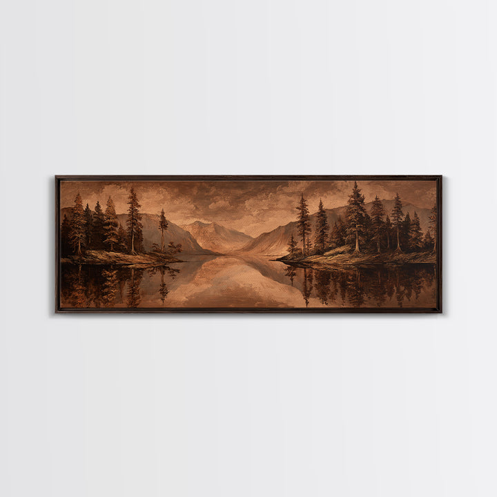 Mountain Lake with Pine Forest Reflection Canvas Print, Traditional Art, Landscape, Living Room Decor, Fine Art, Classic, TRA-3x1-25